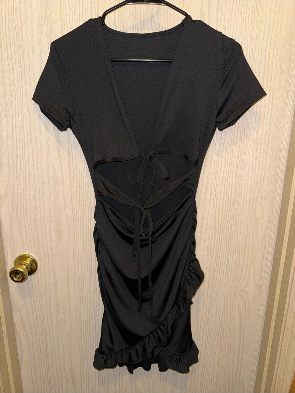 SHEIN Black Short-Sleeve Tie-Front Ruched Mini Dress